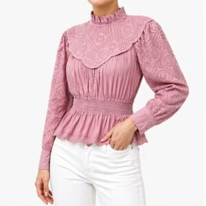 Sea New York Vienne Lilac Pink Long Sleeve Eyelet Open Back Top 6 S NWT Coastal